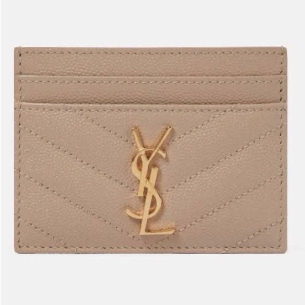 Saint Laurent Beige Card Holder with Gold Logo